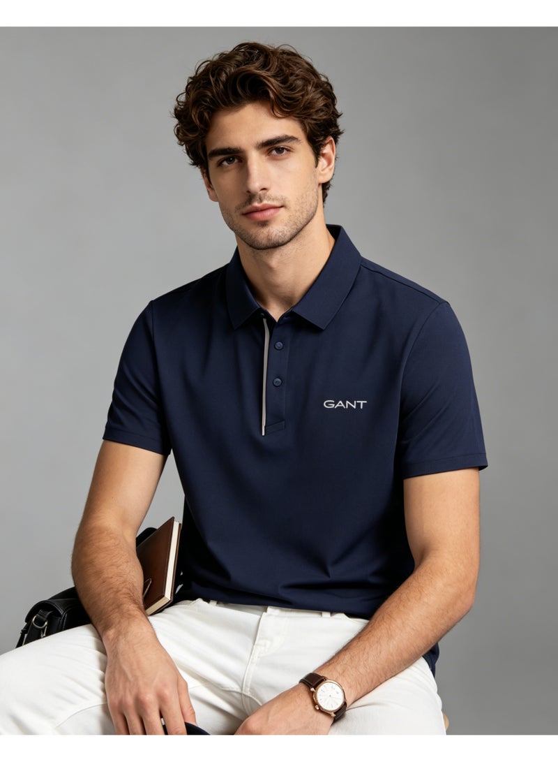 GANT Men Short Sleeve Collared Polo Shirt Regular Fit Business Casual Summer Golf Top Navy - Image 4