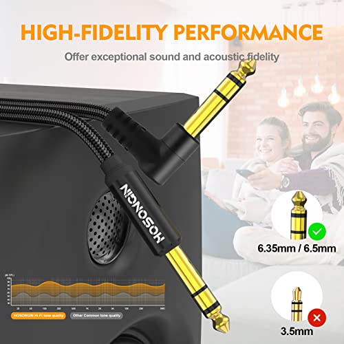 HOSONGIN 1/4 Inch TRS Instrument Cable 6.6 feet 2-Pack, Straight-to-Right Angle 6.35mm Male Stereo Audio Cord, Balanced Interconnect Line for Electric Guitar, Bass, Keyboard, Mixer, Amplifier, Speaker - Image 2