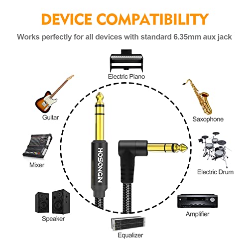 HOSONGIN 1/4 Inch TRS Instrument Cable 6.6 feet 2-Pack, Straight-to-Right Angle 6.35mm Male Stereo Audio Cord, Balanced Interconnect Line for Electric Guitar, Bass, Keyboard, Mixer, Amplifier, Speaker - Image 3