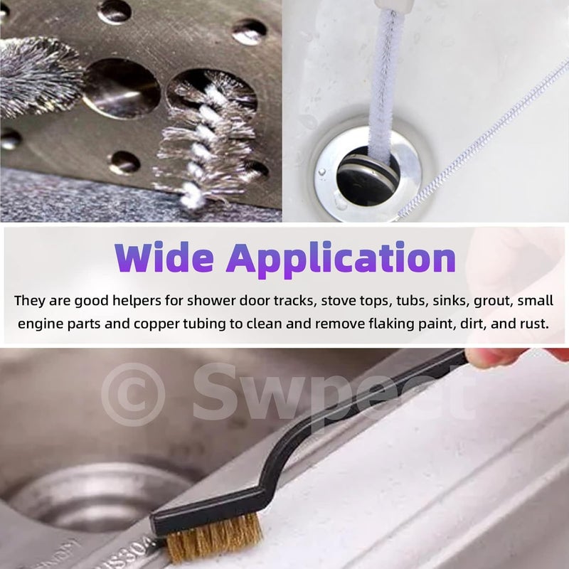 24Pcs 3 Materials 6 Sizes Bore Wire Brush with Wire Scatch Brush Kit, Stainless Steel, Brass, Nylon Cleaning Brush with Handle and Twisted Wire Cleaning Brush - 1/4 Inch Hex Shank - Image 5