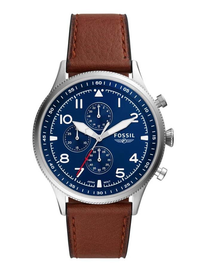FOSSIL Men Retro Pilot Round Shape Analog Leather Strap Wrist Watch FS5832 - 44mm - Brown - Image 1