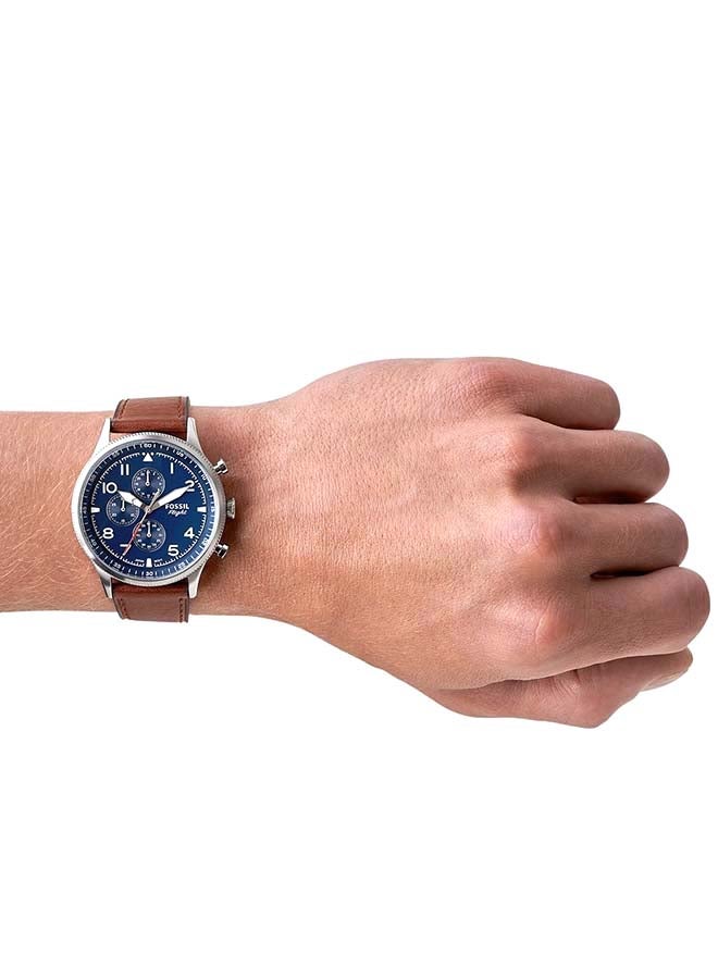 FOSSIL Men Retro Pilot Round Shape Analog Leather Strap Wrist Watch FS5832 - 44mm - Brown - Image 4
