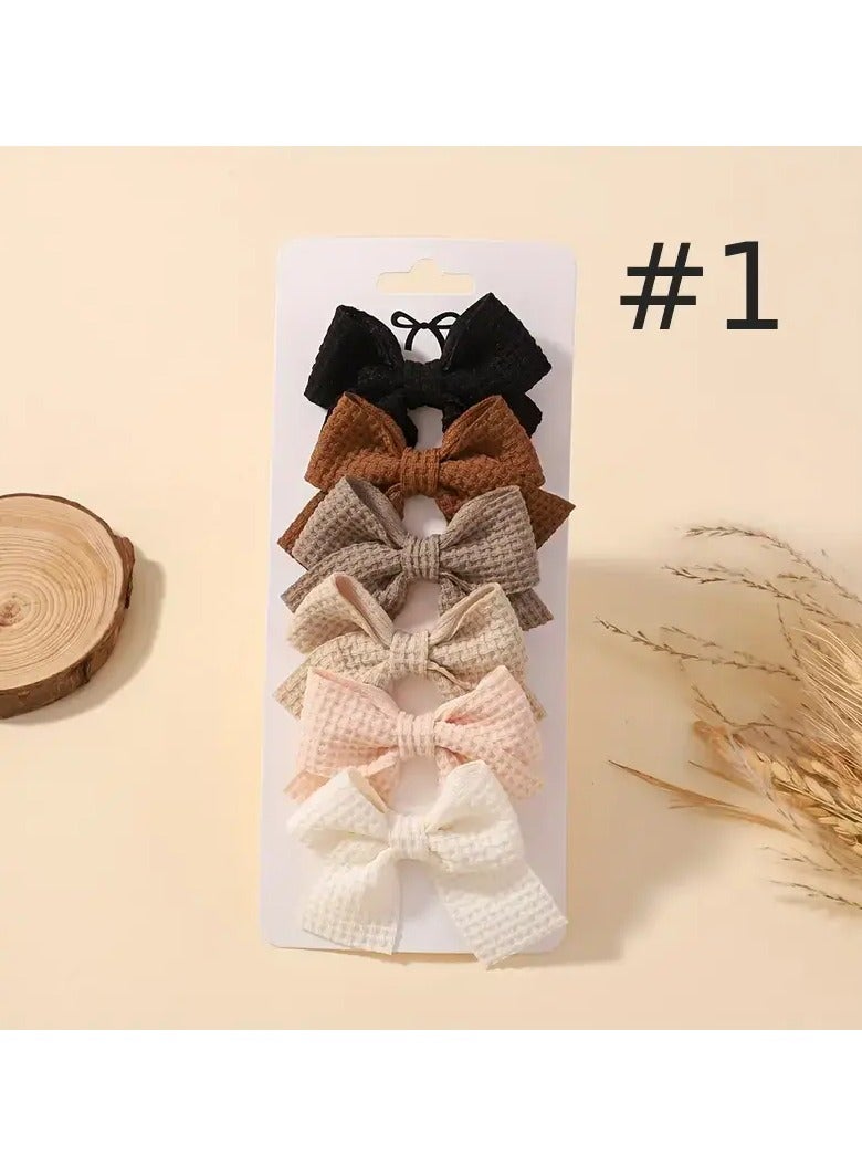 A Set Of 6 Bow Hair Clips Made Of Polyester For Children - Hair Accessories Suitable For All Occasions. - Image 2