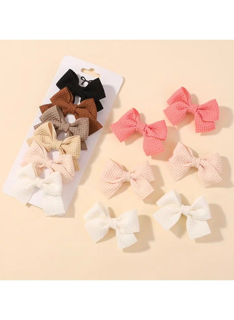 A Set Of 6 Bow Hair Clips Made Of Polyester For Children - Hair Accessories Suitable For All Occasions. - Image 1