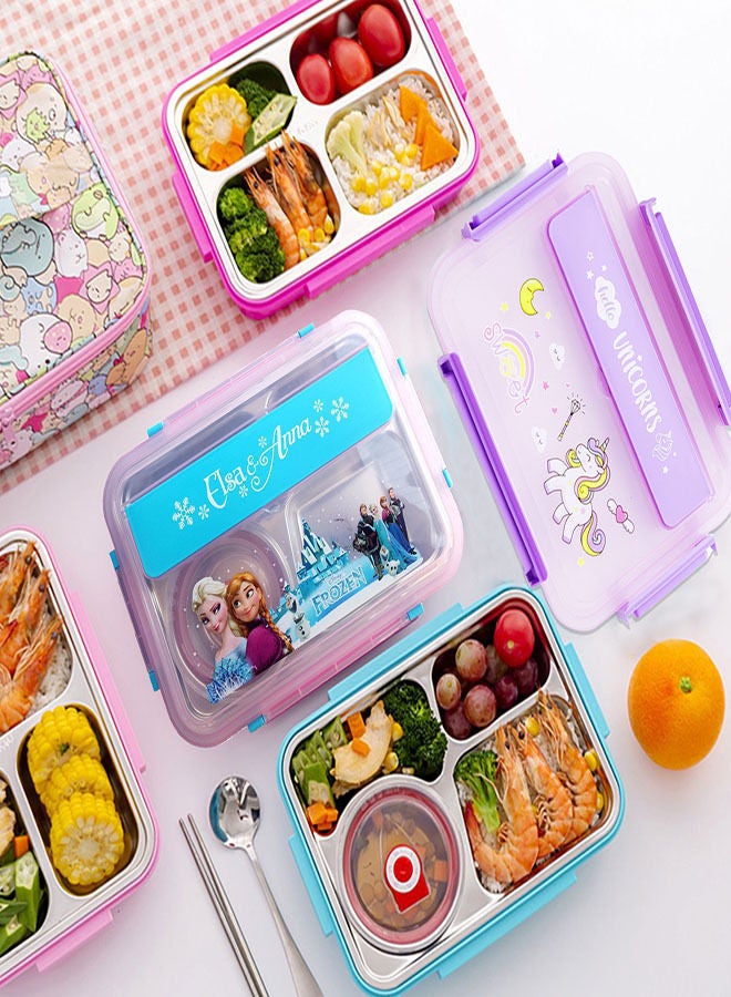 Student 304 Stainless Steel Four Grid Lunch Box Bento Box With Spoon And Chopsticks 1100 Ml  - Image 2