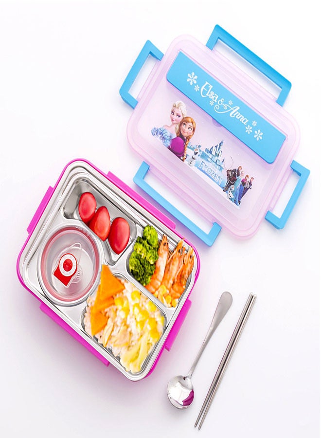 Student 304 Stainless Steel Four Grid Lunch Box Bento Box With Spoon And Chopsticks 1100 Ml  - Image 1