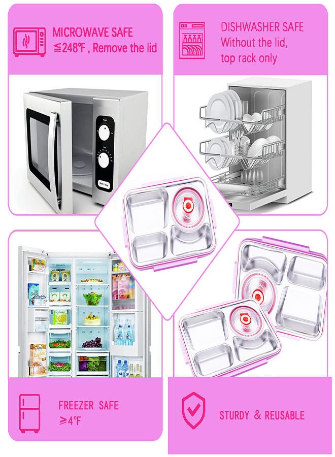 Student 304 Stainless Steel Four Grid Lunch Box Bento Box With Spoon And Chopsticks 1100 Ml  - Image 3