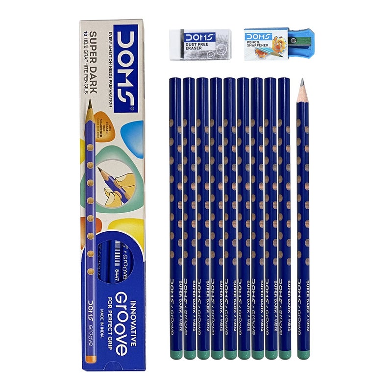 DOMS Doms Groove HB2 Super Dark Graphite Pencil Box Pack Innovative Groove For Perfect Grip Free Eraser Sharpner Inside Pack of 40 Pencils - Image 1