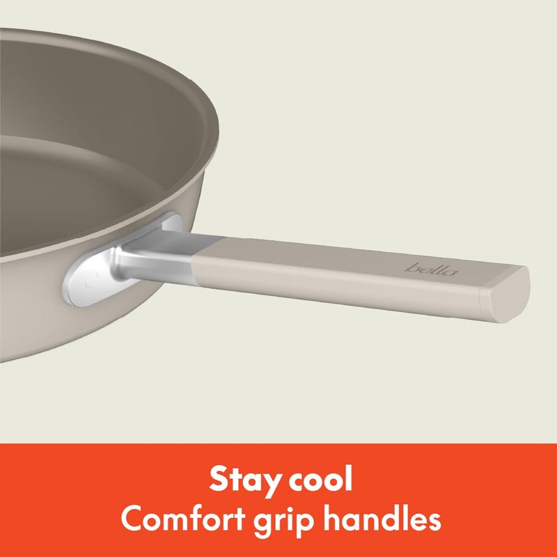 bella 9 Piece Ceramic Nonstick Cookware Set, Fits-anywhereâ„¢ Kitchenware w EverGoodâ„¢ Coating, Dishwasher & Oven Safe, All Stovetops Compatible, Stackable Design, Cool Touch Handles, Oatmilk - Image 5