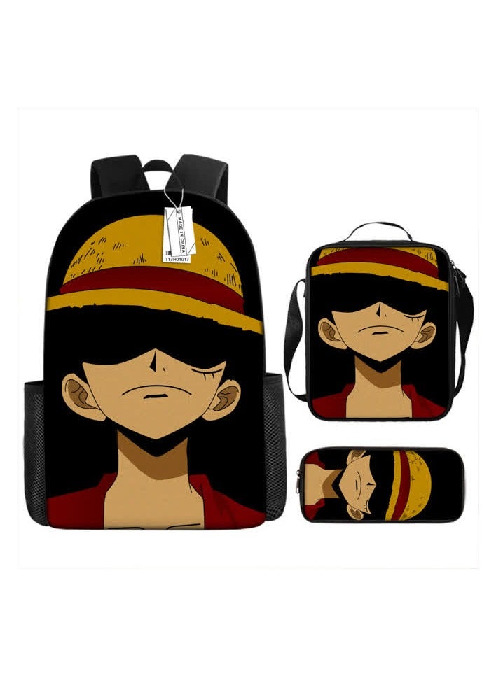 general Backpack boy One Piece cartoon pattern student casual backpack print schoolbag pencil bag shoulder bag,6-Backpack + shoulder bag + pen bag three-piece set - Image 1