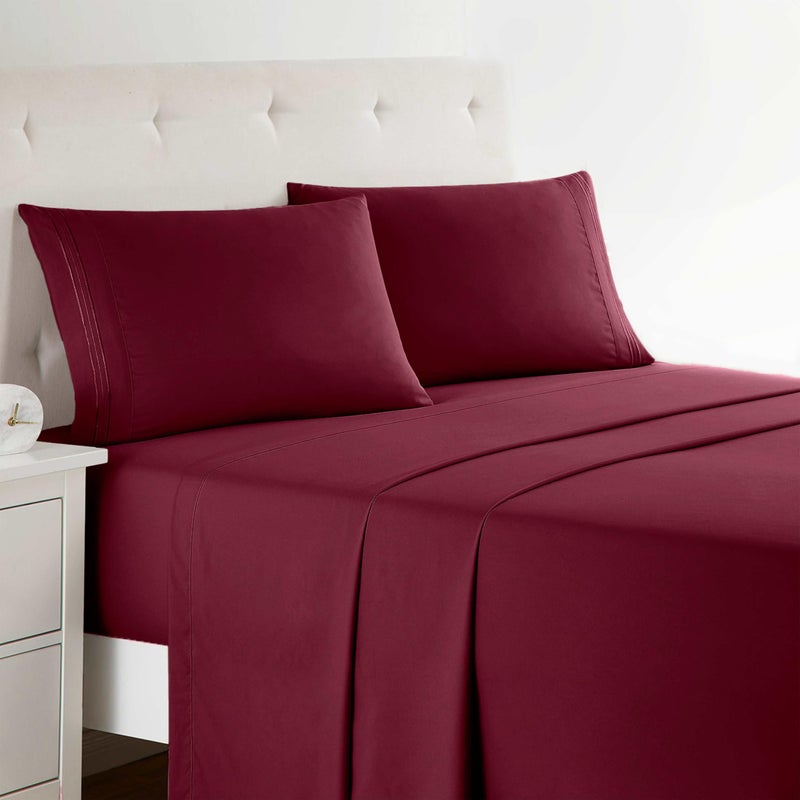 Clara Clark Bed Sheets, Premier 1800 Series 4 Piece Bed Sheet Set, Deep Pocket, Wrinkle, Fade, Stain Resistant, Luxury Soft Bedding Sheets & Pillowcases, Queen, Burgundy Red - Image 1