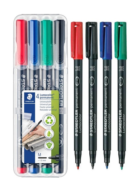 4-Piece Lumocolor Permanent Universal Marker Medium Tip Multicolour