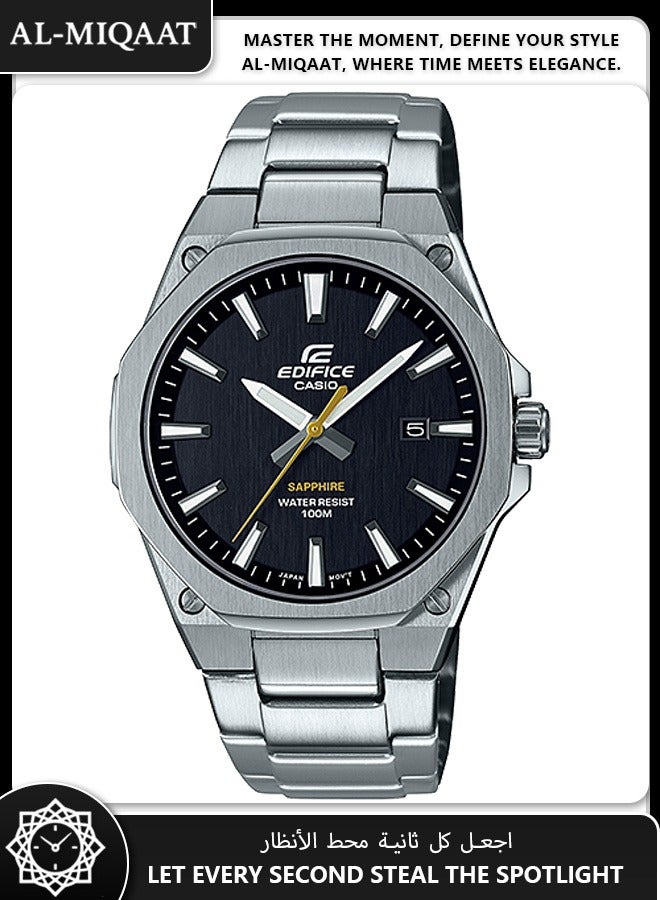 Casio EFR-S108D-1AV Edifice Slim Men's Watch - Sapphire Crystal Glass, Ultra-Thin 7.8mm Stainless Steel Case, Brushed Octagonal Bezel, Sporty Luxury Design, Date Display, 100M Water Resistant (Silver/Black)
