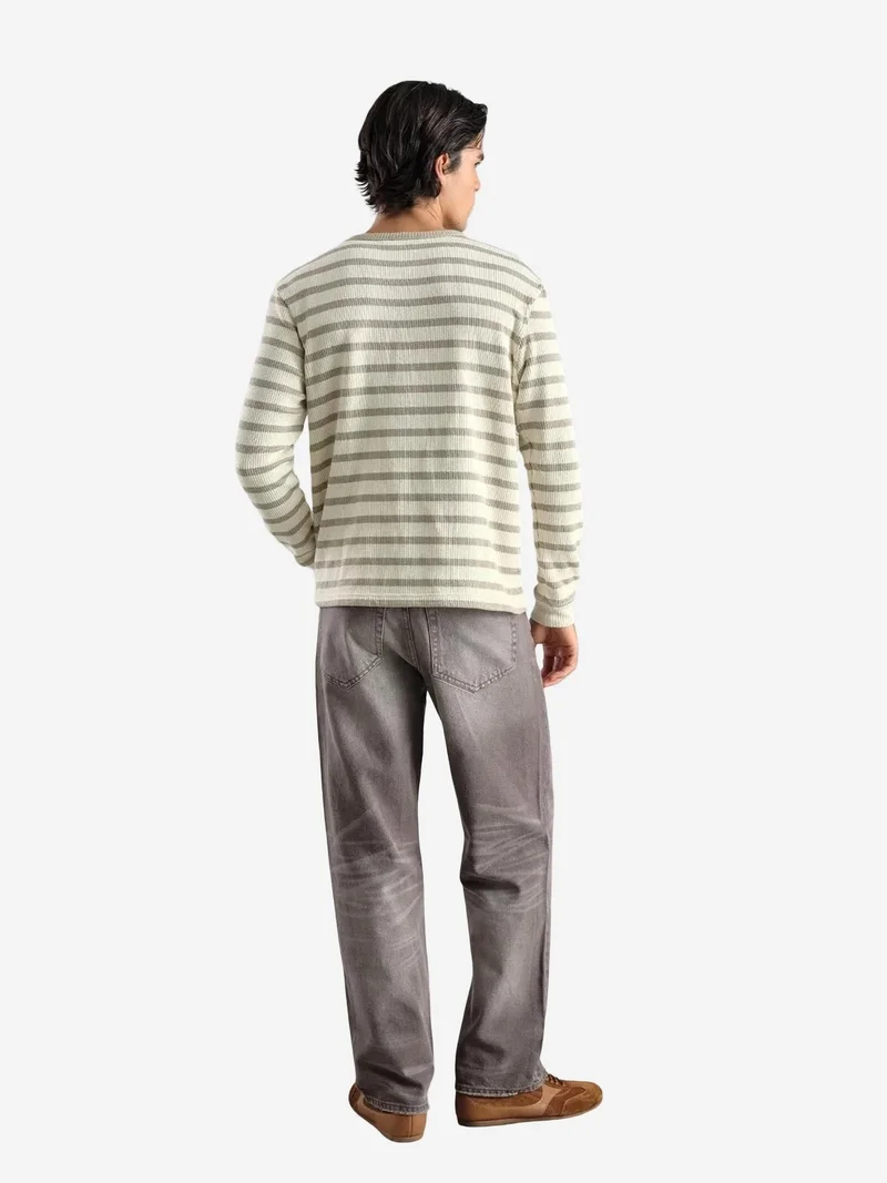 Giesto Beige Natural GIESTO Striped Button Collar Long Sleeve T-Shirt for Men | Best Price UAE