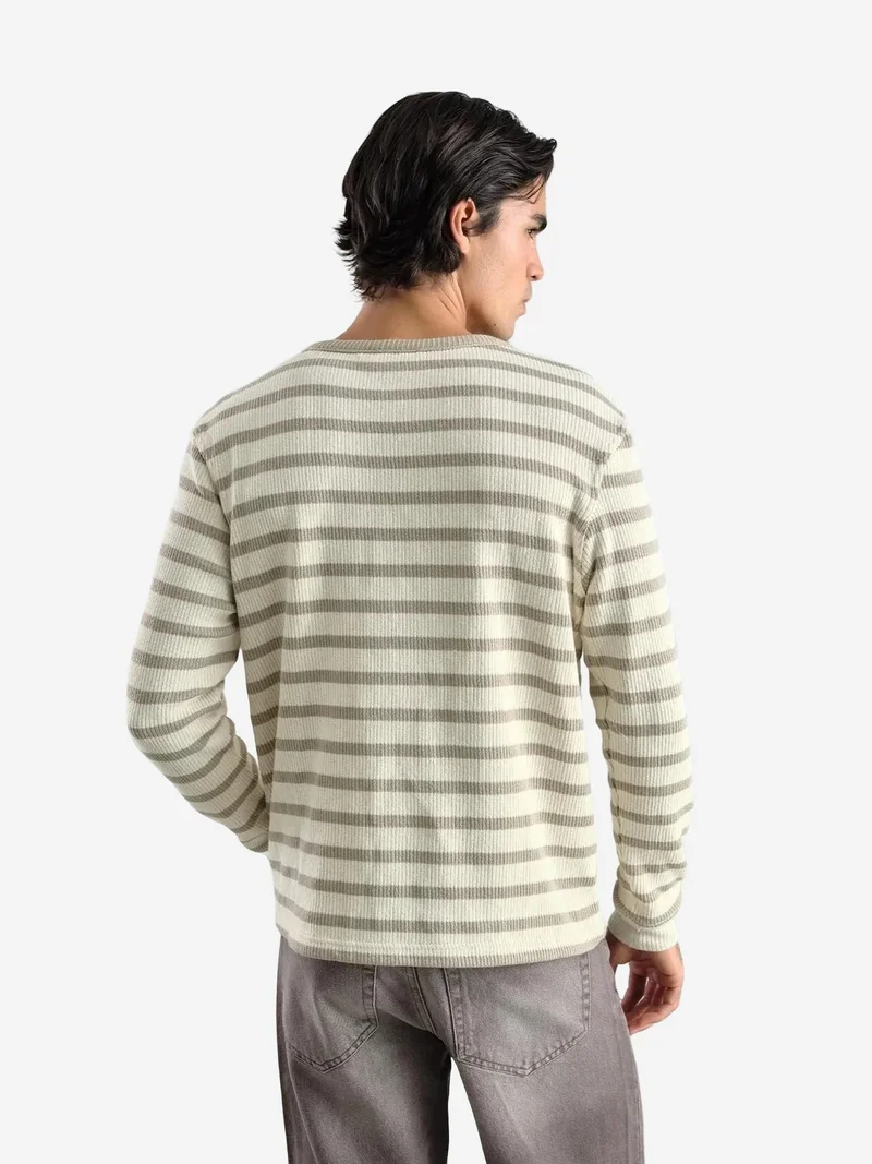 Giesto Beige Natural GIESTO Striped Button Collar Long Sleeve T-Shirt for Men | Best Price UAE