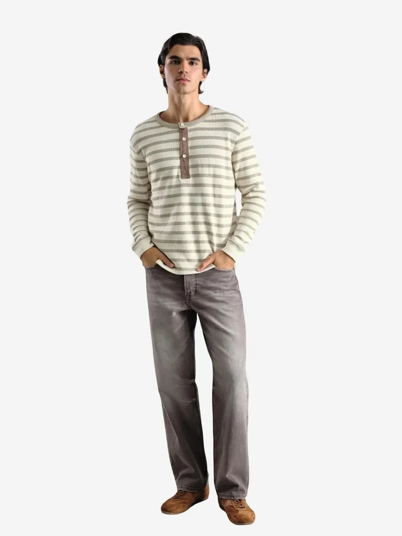 GIESTO Striped Button Collar Long Sleeve T-Shirt