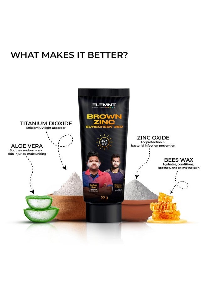 elemnt Brown Zinc Sunscreen Spf 50 Zinc Suncream Broad Spectrum Pa+++ With Aloe Vera Formulated For Heavy Sun Exposure Water Resistant Sunscreen For Cricketers & Sports Men & Women 25 Gm - Image 3