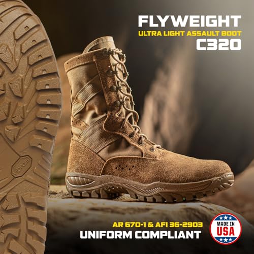 Belleville Flyweight C320 8” Combat Boots for Men - Ultra-Lightweight Army/Air Force OCP ACU Coyote Brown Leather with Traction Outsole; Berry Compliant - 9 R - Image 2