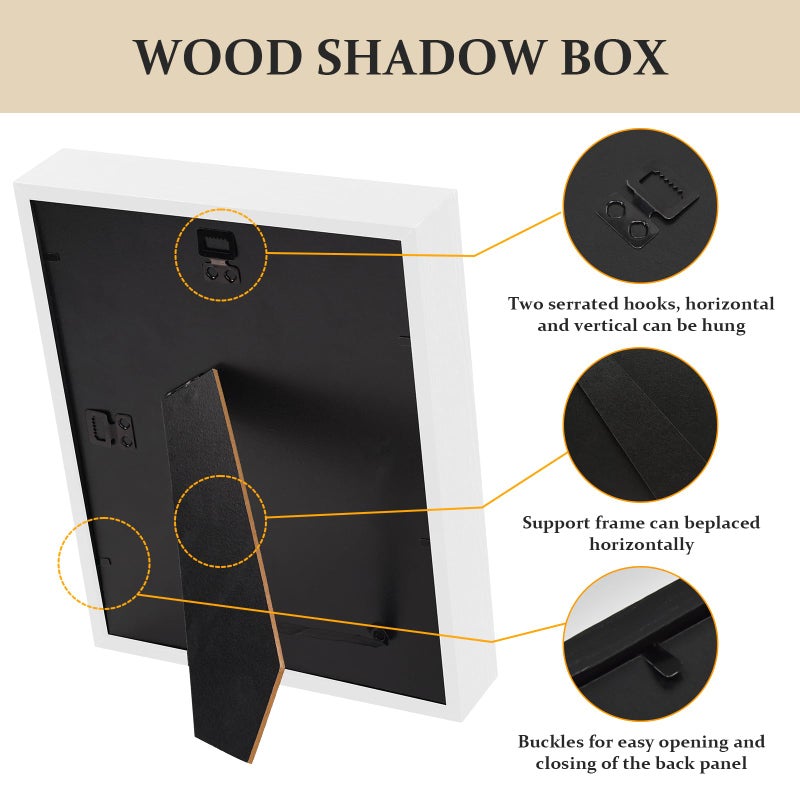 SMZCTYI Shadow Box Frame 8x10 - 3 Pack Wood Deep Shadowbox with Glass Shadow Boxes Display Cases Suitable for Photos  Dried Flowers  Handicrafts Picture Frames for Wall (White) - Image 3