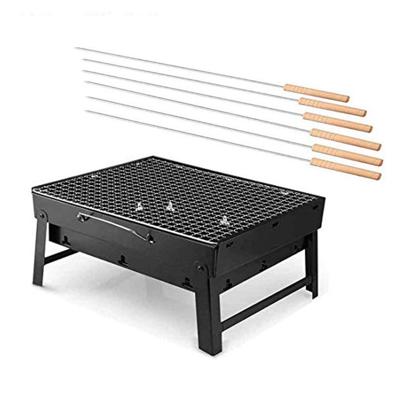 Maison & Cuisine Maison Cuisine Lightweight Simple Charcoal Grill Barbecue Perfect Foldable BBQ Grill Black with 6 Stick Free ITNTW8800 365x26x20 cm - Image 1