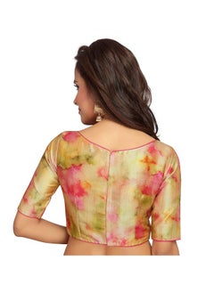 Studio Shringaar Studio Shringaar Polyester Women's Multi Colour Tie Dye Saree Blouse With Elbow Length Sleeves(Pink,36)  - Image 2