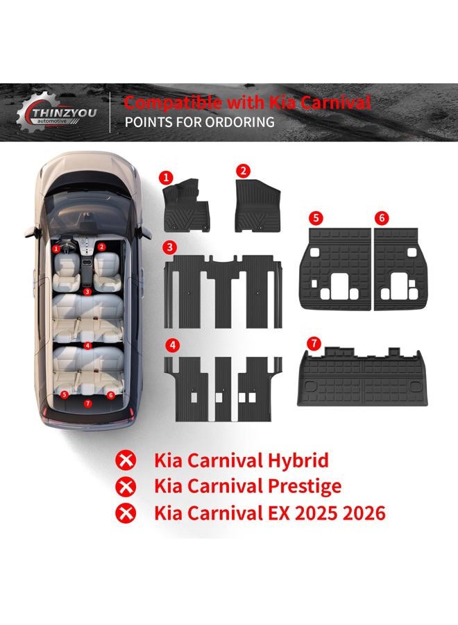 Thinzyou Floor Mats Compatible with 2022-2025 2026 Kia Carnival 8 Seater MPV No Hybrid&Prestige Trunk Liner Cargo Liner Cargo Mat 2024 Carnival Accessories (Floor Mats+Trunk Mat+Backrest Mats) - Image 2