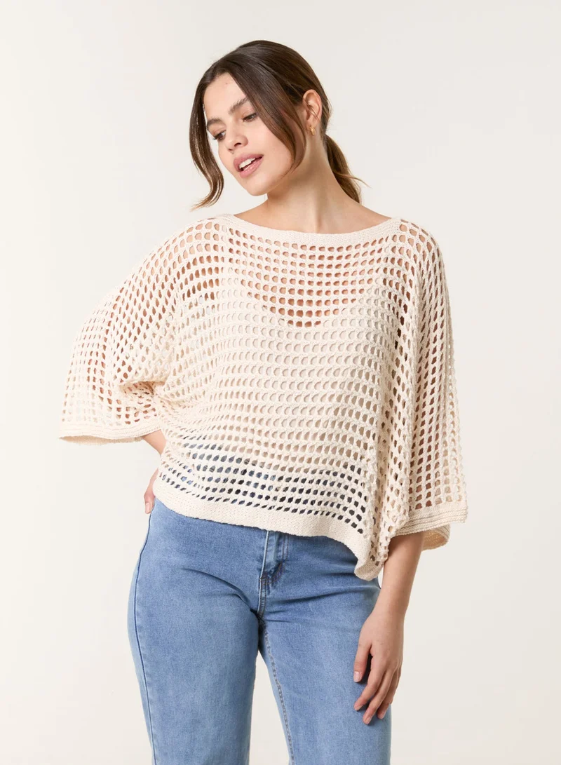 Blue Vanilla Round Neck Net Top