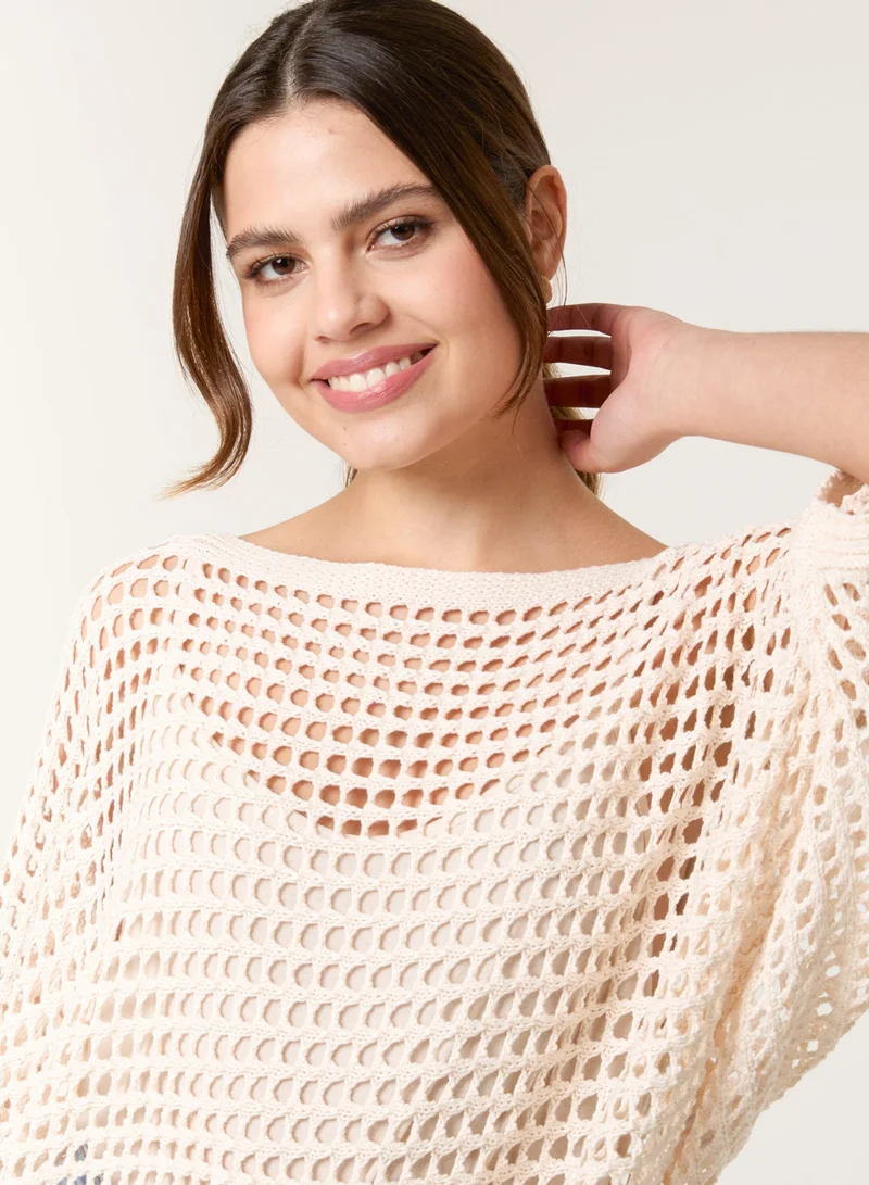 Blue Vanilla Round Neck Net Top