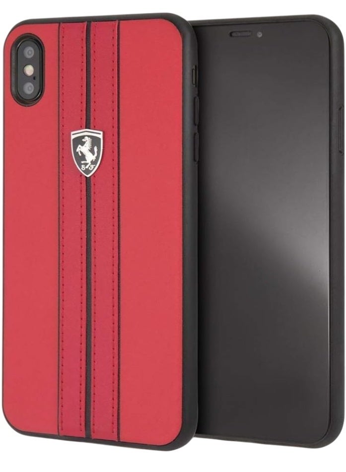 سي جي جراب هاتف iPhone Xs Max Ferrari من CG Mobile Collection خارج المسار، غطاء جلدي من PU صلب مع تشطيبات متباينة، إطار مطاطي TPU ومنافذ سهلة الوصول (أحمر) - Image 2
