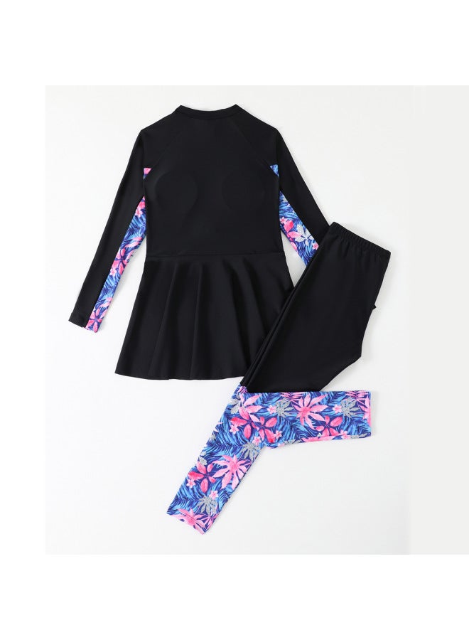Generic Children's Swimwear Middle East Muslim Conservative Split Two-piece Long Sleeve Trousers Big Girls' Swimwear-Color:Black-Size:140  - Image 5