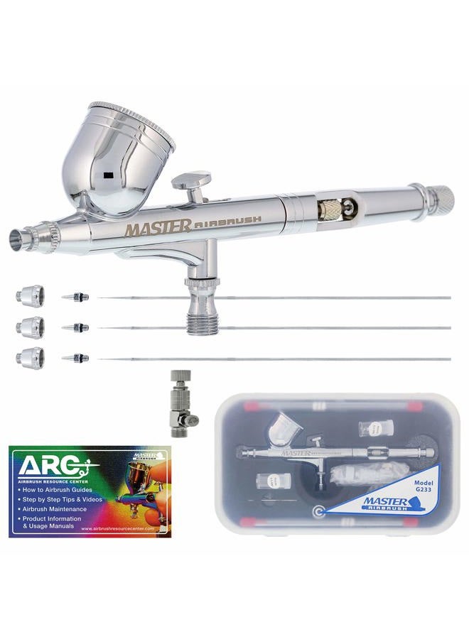 Master Airbrush Master Performance G233 Pro Set Master Airbrush Gun with 3 Nozzle Sets (0.2, 0.3 & 0.5mm Needles, Fluid Tips and Air Caps) - Dual-Action Gravity Feed Airbrush, 1/3 oz Cup, Cutaway Handle  - Image 1