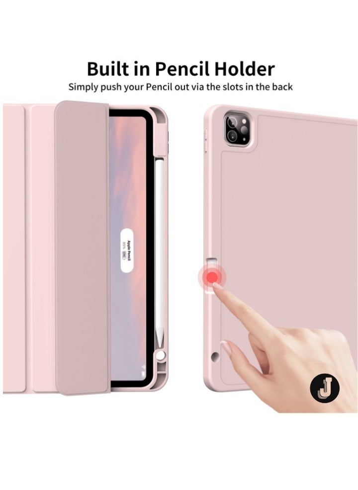 JAJEEK "iPad Pro 11 Inch Case (4th/3rd/2nd Gen, 2022/2021/2020) – Trifold Stand Smart Case, Soft TPU Back, Wireless Pencil Charging, Auto Wake/Sleep, Pencil Holder – Pink" - Image 1