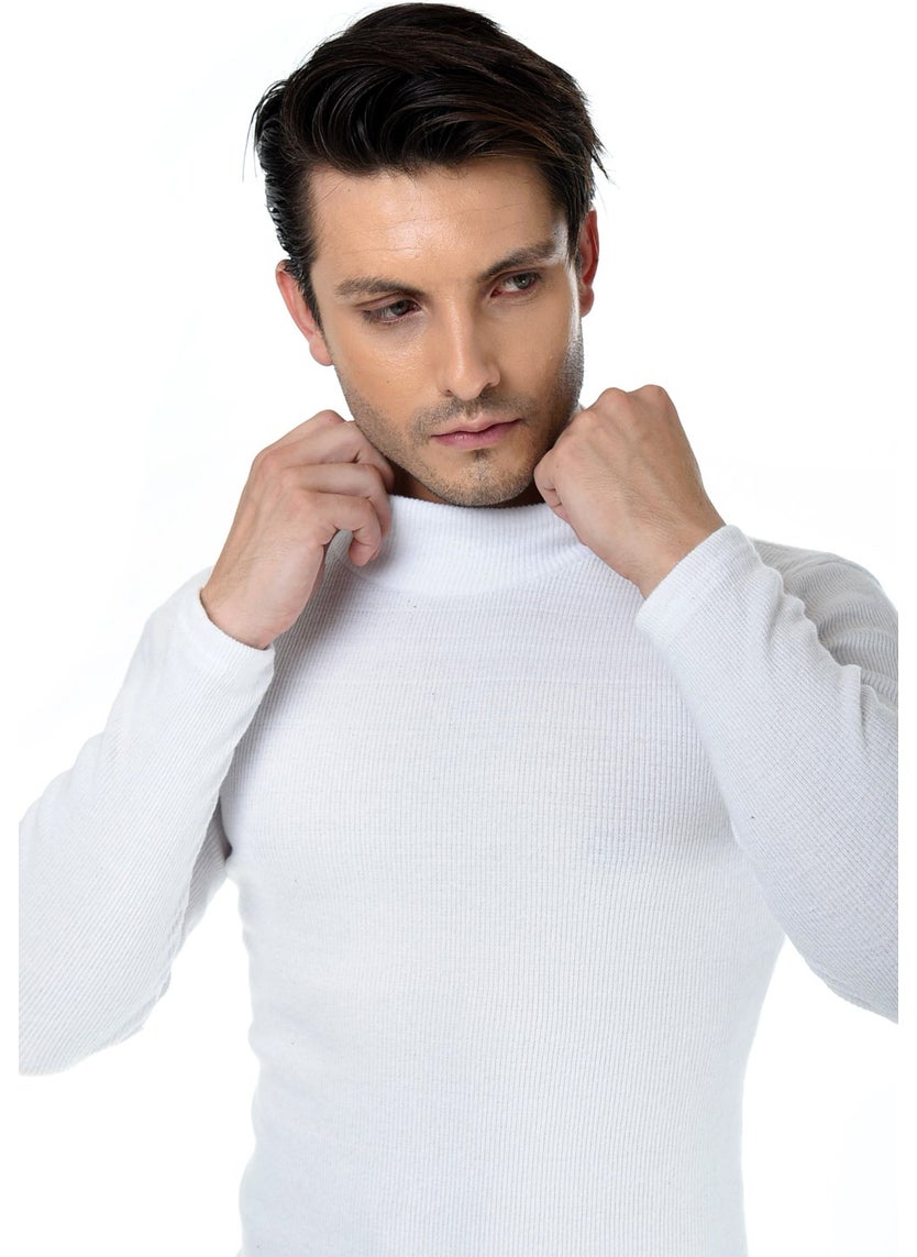 Belifanti Collection - Men's White Half Turtleneck Slim Fit Sweater - Image 1