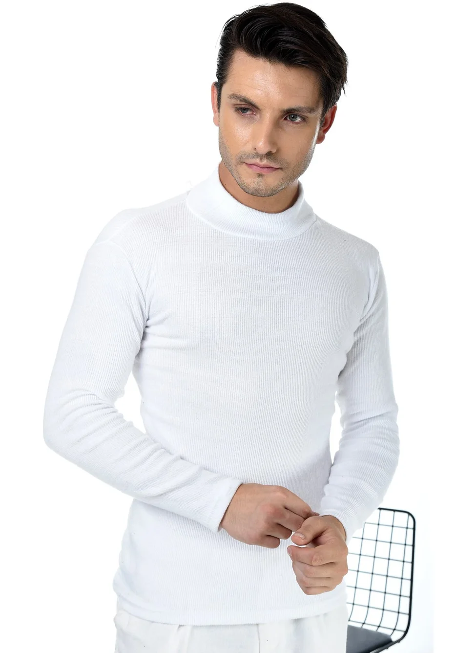 بيليفانتي كولكشن Men's White Half Turtleneck Slim Fit Sweater