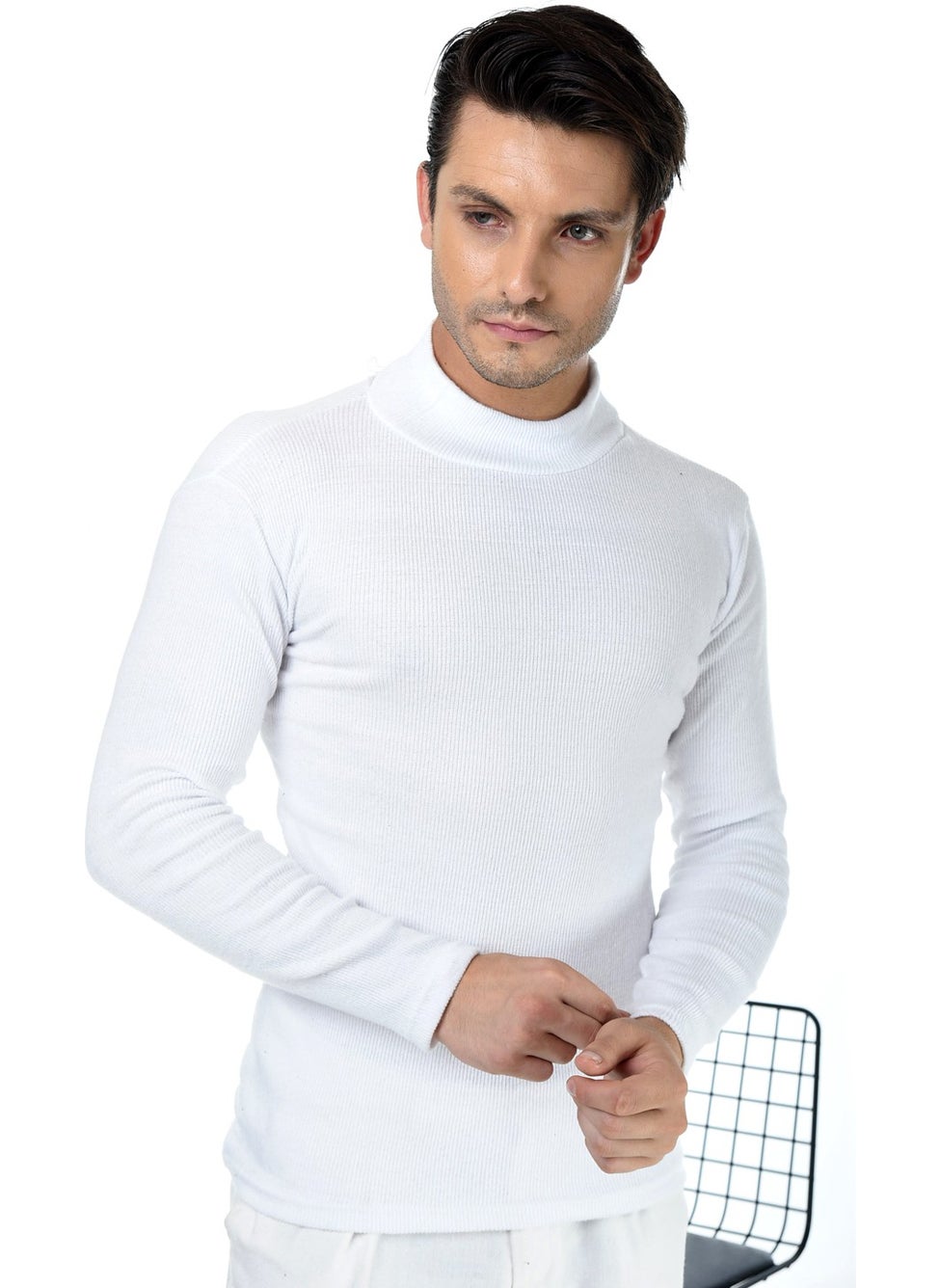 Belifanti Collection - Men's White Half Turtleneck Slim Fit Sweater - Image 1