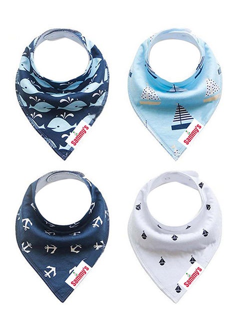 Pack Of 4 Organic Cotton And Anchor Ships Bandana Bibs