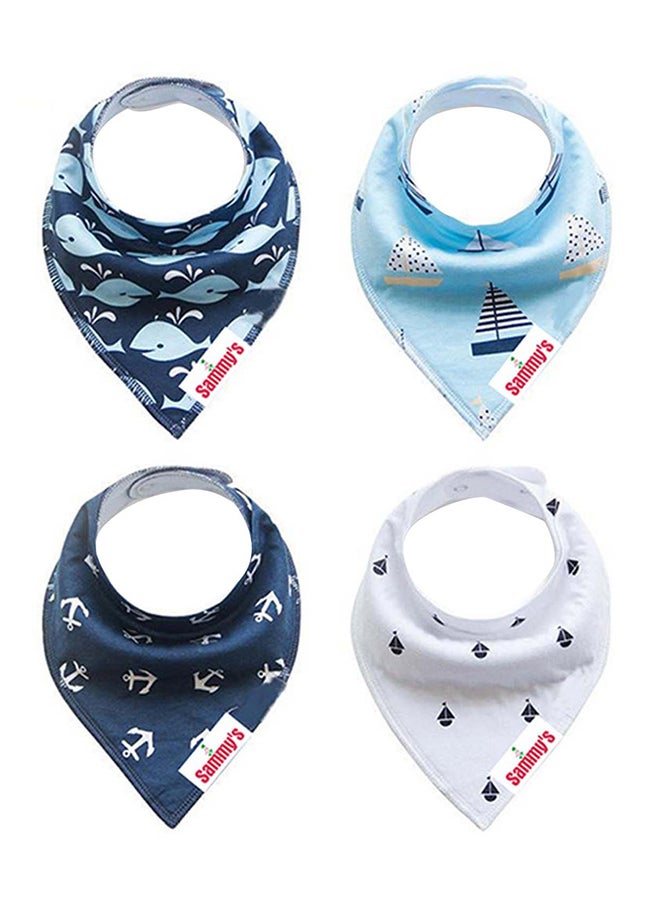 Pack Of 4 Organic Cotton And Anchor Ships Bandana Bibs