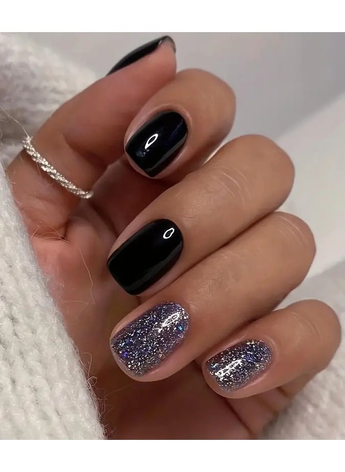 24pcs Pure Black Fake Nails, Solid Color Press On Nails With Bling Glitter Design, Glossy Full Cover Short Square False Nails For Women And Girls, Christmas Nails - pzsku/Z3360CF72E303BB51A81EZ/45/_/1707805323/f0e865d0-1b64-47e6-8ec9-9d9334e18998