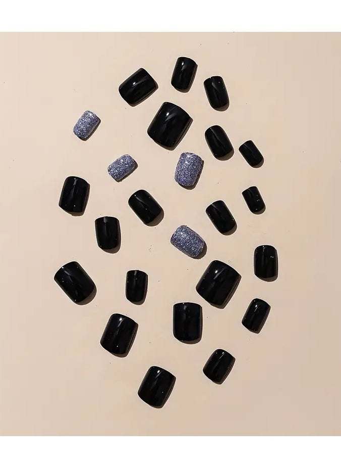 24pcs Pure Black Fake Nails, Solid Color Press On Nails With Bling Glitter Design, Glossy Full Cover Short Square False Nails For Women And Girls, Christmas Nails - pzsku/Z3360CF72E303BB51A81EZ/45/_/1707805334/e36fb337-1e31-45ed-b6e7-9c4e3f50942a