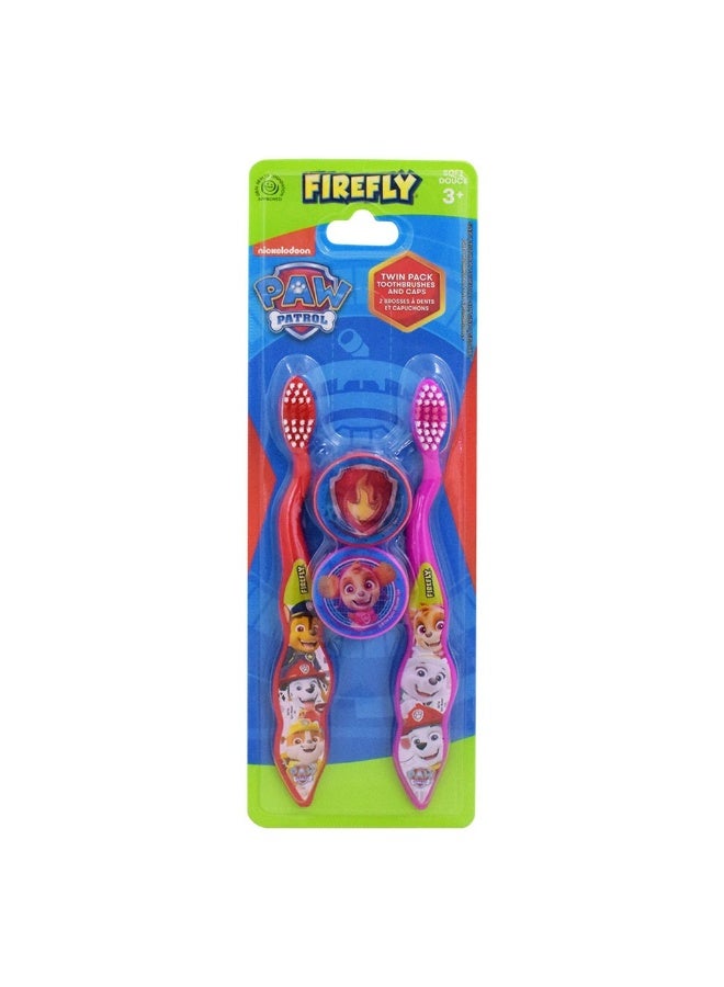 Firefly Paw Patrol 2 Toothbrushes And 2 Caps Twin Pack For 3+ Year Kids