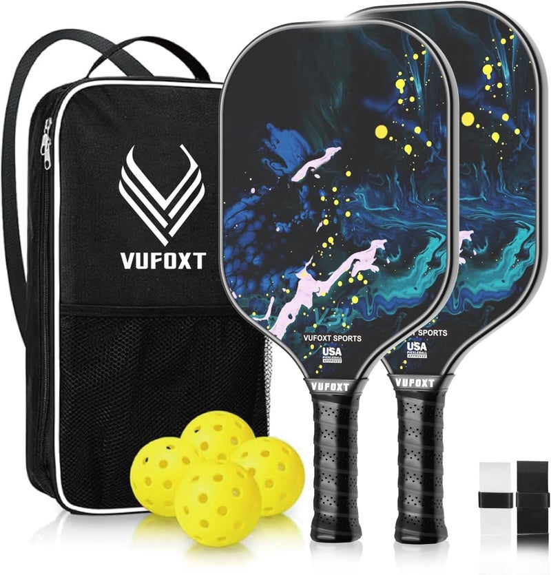 VUFOXT Pickleball Paddles Set of 2 with Carry Bag and 4 Balls - USAPA Approved Carbon Fiber Surface - Image 1