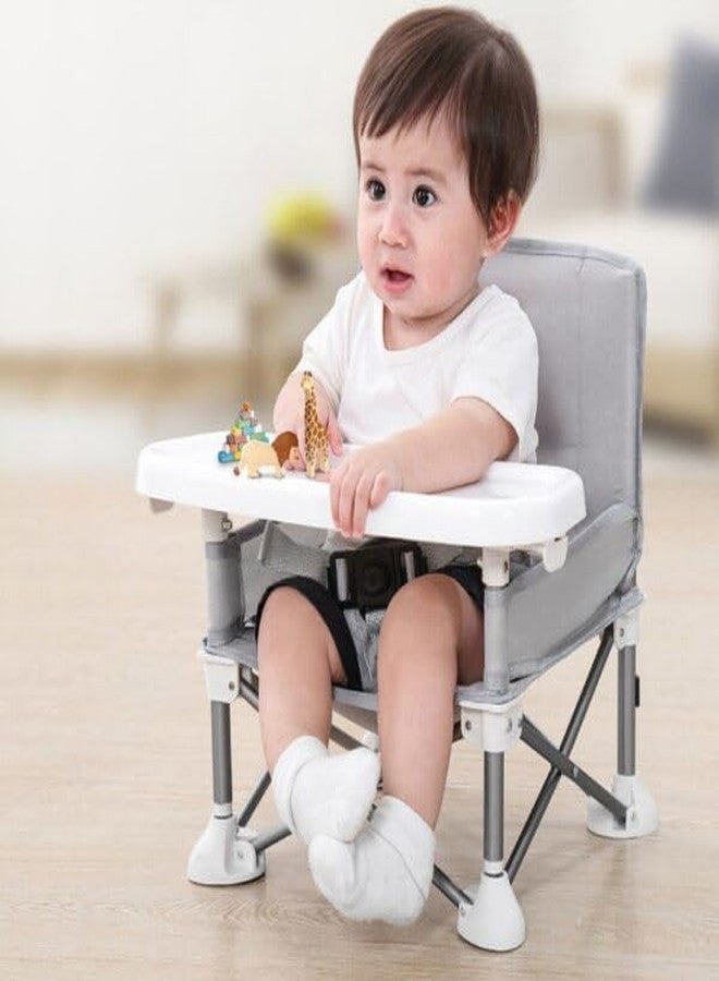 Olpad Baby Seat Booster High Chair, Portable Space Saving Chair, Folding Feeding Safety Belt, Food Tray, Travel Bag, Aluminum Alloy Children Dining Chair, Grey - Image 1