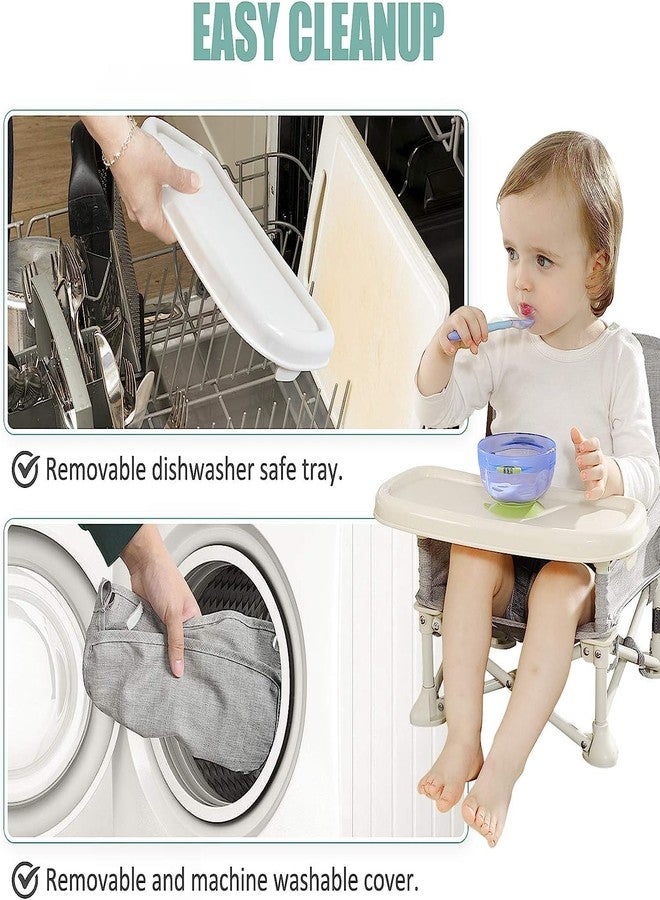 Olpad Baby Seat Booster High Chair, Portable Space Saving Chair, Folding Feeding Safety Belt, Food Tray, Travel Bag, Aluminum Alloy Children Dining Chair, Grey - Image 3