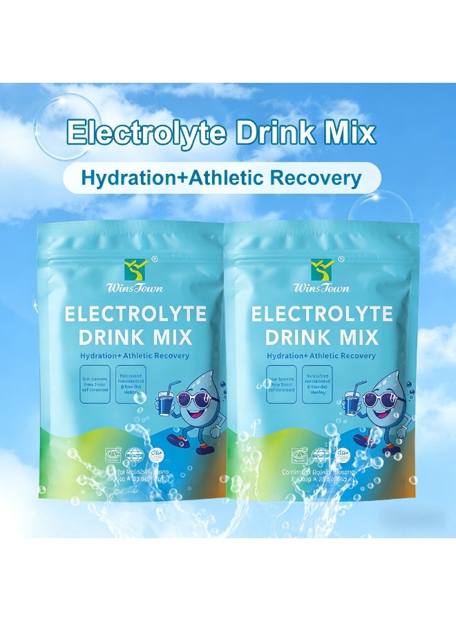WinsTown 2-PACK Electrolyte Drink Mix | Zero Sugar, Low Sodium, Vitamin D | Hydration & Athletic Recovery | Halal, Kosher, Non-GMO | 20 Individual Sachets (120g Total*2) - Image 1