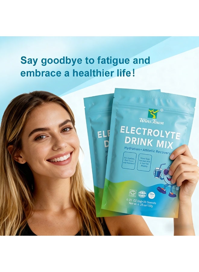 WinsTown 2-PACK Electrolyte Drink Mix | Zero Sugar, Low Sodium, Vitamin D | Hydration & Athletic Recovery | Halal, Kosher, Non-GMO | 20 Individual Sachets (120g Total*2) - Image 2