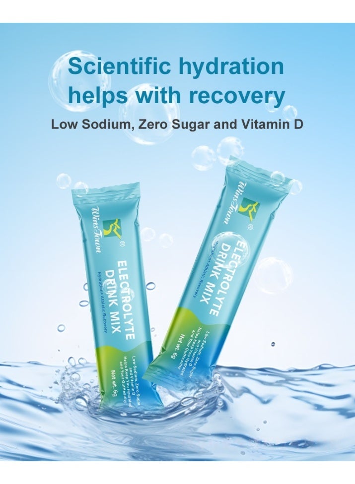 WinsTown 2-PACK Electrolyte Drink Mix | Zero Sugar, Low Sodium, Vitamin D | Hydration & Athletic Recovery | Halal, Kosher, Non-GMO | 20 Individual Sachets (120g Total*2) - Image 3