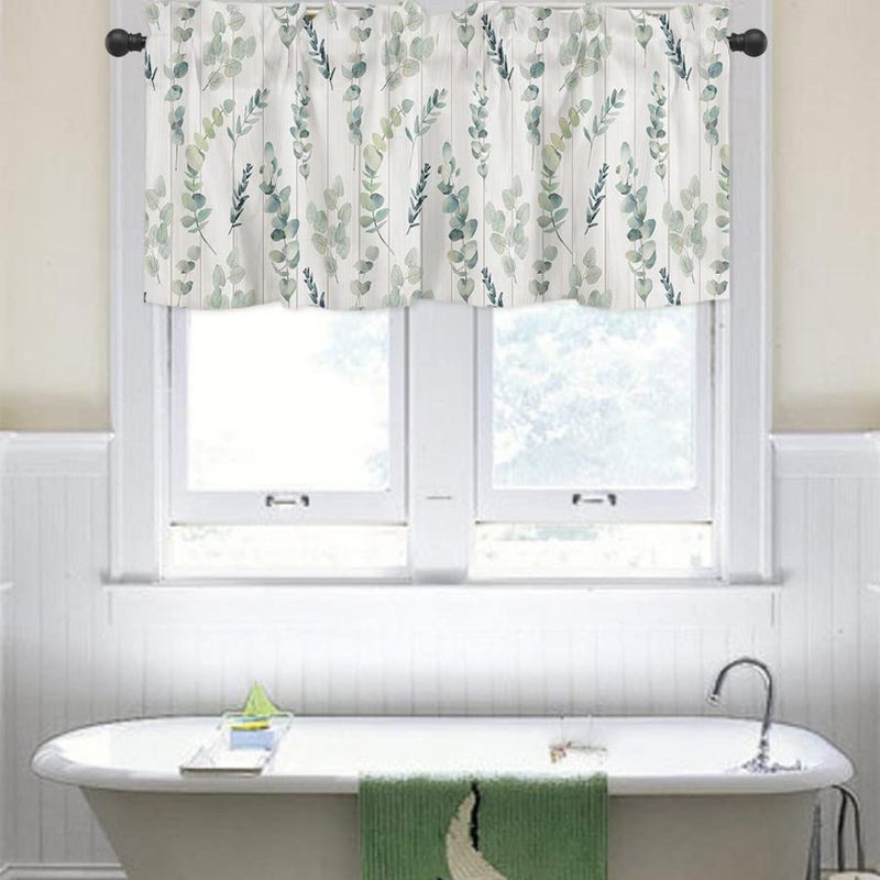 SHAPTOY Farmhouse Eucalyptus Leaf Kitchen Stertains forends for Windows Spring Summer Secrous Green Leaves Rod Pocket Valance Window. - Image 5