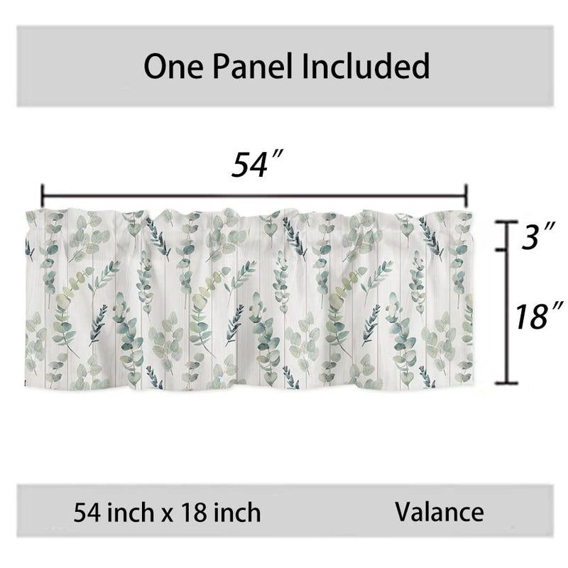 SHAPTOY Farmhouse Eucalyptus Leaf Kitchen Stertains forends for Windows Spring Summer Secrous Green Leaves Rod Pocket Valance Window. - Image 3