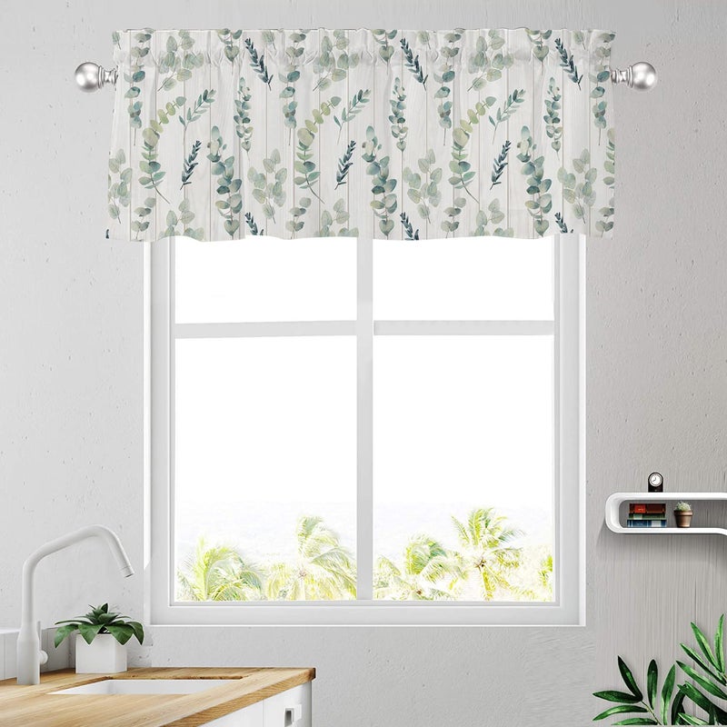 SHAPTOY Farmhouse Eucalyptus Leaf Kitchen Stertains forends for Windows Spring Summer Secrous Green Leaves Rod Pocket Valance Window. - Image 2