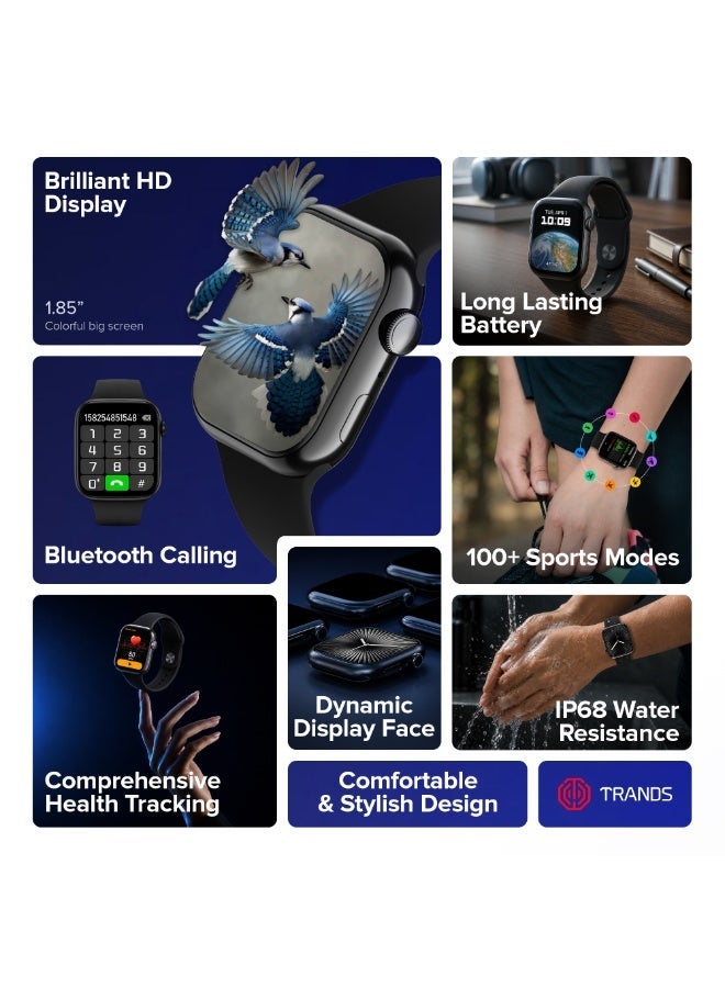 Trands SW50 Smart Watch for iOS & Android, 1.75-Inch TFT Touch Screen, Bluetooth Calling, IP68 Waterproof, Fitness Tracker with Heart Rate & Sleep Monitor, Black - Image 2